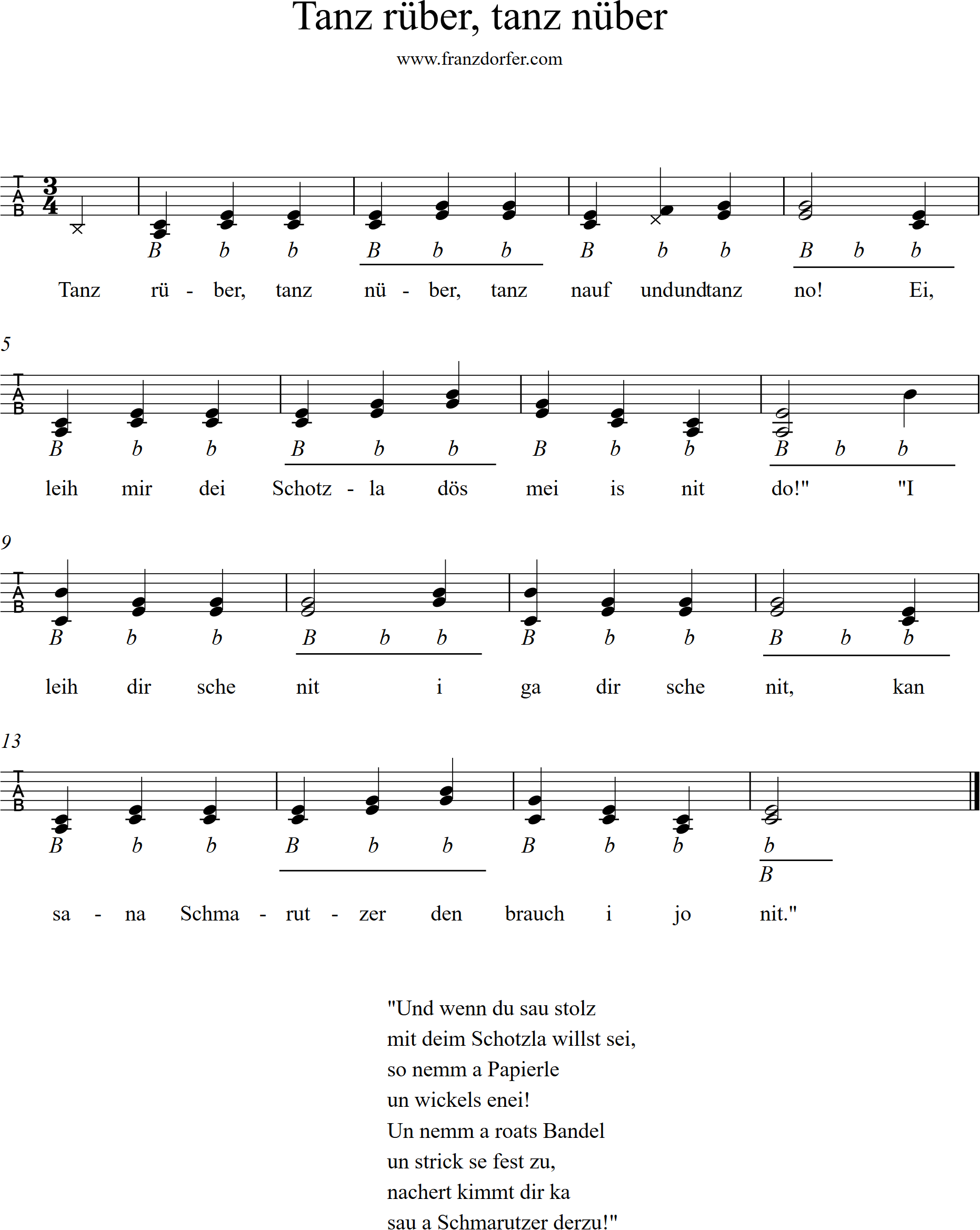 tiachnoten, quetschn, lernen - Tanz rüber tanz nüber steirische lernen, griffschrift- Tanz rüber tanz nüber